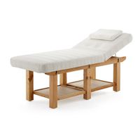 Table de massage en bois massif, table de soin du visage en bois, éponge haute densité, dossier réglable pour salon de beauté, spa, hôtel