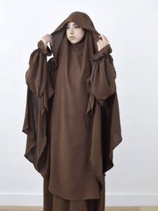 控えめなトルコサウジエレガントジルバブ<span class=keywords><strong>Hijab</strong></span> Khimarセットスカート付き2枚無地プレミアムクレープ服セット女性用S443 - Product Image 3