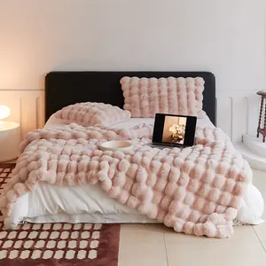 Novo estilo onda super macio luxo rosa lance cobertor faux fur cobertor para o inverno