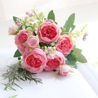 Buket Bunga Sutra Buatan Mawar Krisan Peony Hydrangea Chamomile Tahan Air Dapat Dicuci Dekorasi Pernikahan Rumah