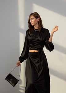 Hợp thời trang satin quấn Váy cao eo không đối xứng mượt trơn trượt váy cho tất cả các dịp flowy trượt váy cho giản dị, bên - Product Image 3