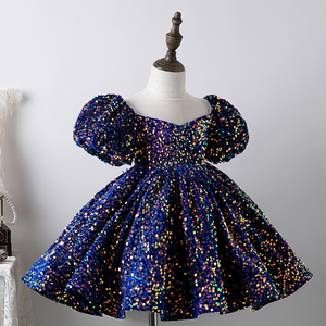 Vestito da principessa con maniche a sbuffo per <span class=keywords><strong>bambini</strong></span> giallo USA abito da principessa con paillettes stile bambina festa di compleanno - Product Image 3