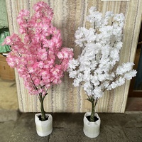 Pohon Ceri Palsu Yiyi 90cm, Pohon Plastik Putih Pink, Bunga Sakura Buatan untuk Dekorasi
