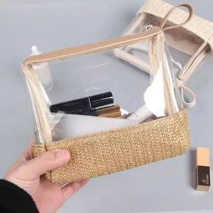 Pochette de maquillage transparente en PVC, sac cosmétique portable en paille pour l'été, la plage, les voyages, vente en gros, cadeau de vacances, trousse de toilette et de maquillage - Product Image 4