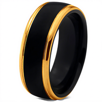 Bague de mariage en carbure de tungstène noir avec bords en or jaune 8 mm pour homme/unisexe THX Jewelry Casual/Sporty Certifiée par un tiers