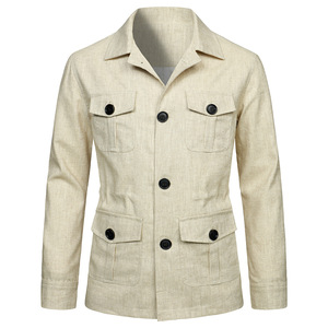 Eyegemix 2025 primavera e autunno nuova giacca da <span class=keywords><strong>uomo</strong></span> Flip colletto Multi bottone tascabile <span class=keywords><strong>lino</strong></span> Casual cappotto da <span class=keywords><strong>uomo</strong></span> - Product Image 1
