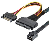 Kabel Ekstensi Data Hard Disk Drive SATA 15p Male Mini SAS SFF-8643 ke SFF-8643 Berpelindung Kepang dengan Jaket PVC 1m untuk Penggunaan Komputer