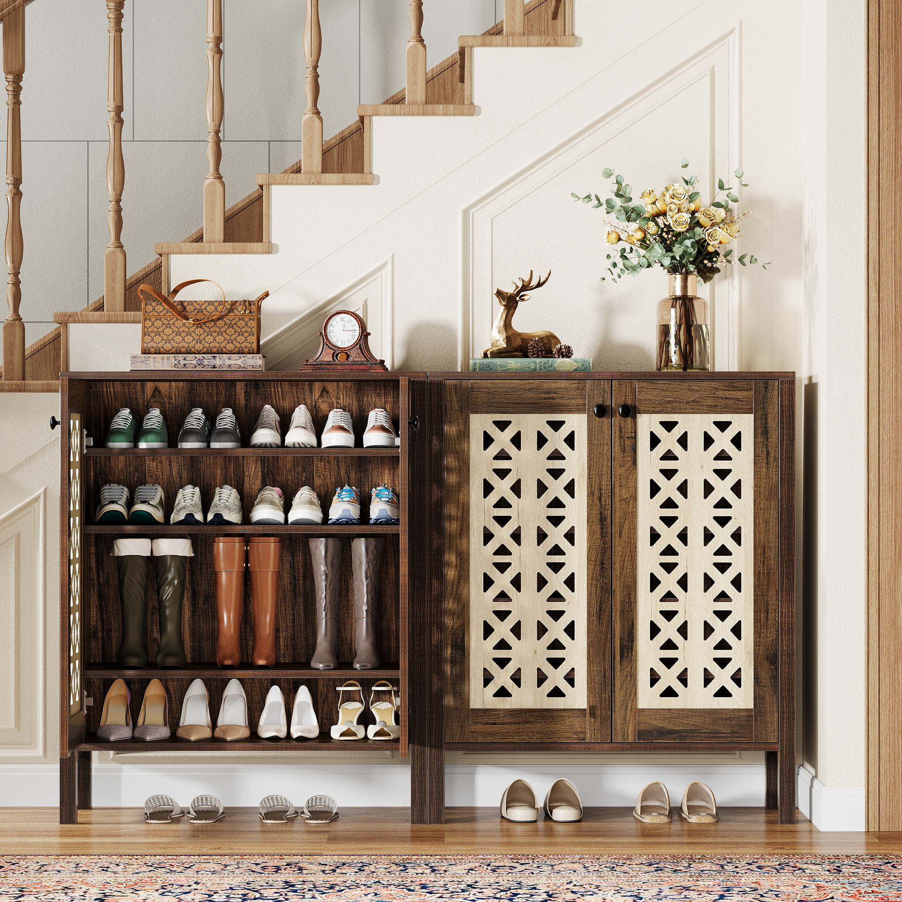 Tribesigns Rustic Shoe Racks with Flip Doors Stylish Storage
