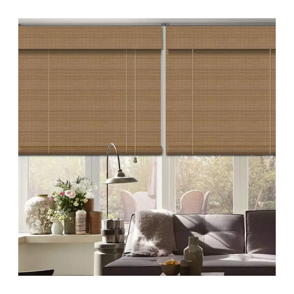 Cego horizontal de bambu personalizado com cordão romano para janelas