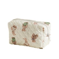 Pochette cosmétique matelassée en coton moelleux faite à la main, motif dessin animé, en cuir PU, étui de rangement pour maquillage et pinceaux, avec logo