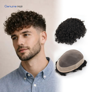 Prothèse capillaire homme personnalisable en cheveux indiens Remy bouclés, base fine mono, densité 130%, système de remplacement capillaire durable pour homme - Product Image 1