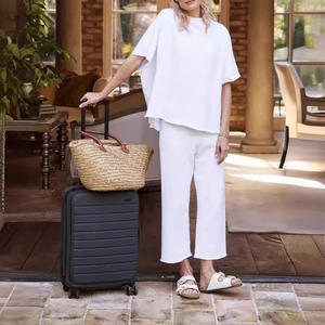 <span class=keywords><strong>Traje</strong></span> <span class=keywords><strong>de</strong></span> 2 piezas <span class=keywords><strong>de</strong></span> <span class=keywords><strong>lino</strong></span> y algodón informal para mujer, camisa <span class=keywords><strong>de</strong></span> manga corta con cuello redondo <span class=keywords><strong>de</strong></span> Color sólido, conjunto <span class=keywords><strong>de</strong></span> pantalones <span class=keywords><strong>de</strong></span> pierna ancha, trajes <span class=keywords><strong>de</strong></span> vacaciones sueltos - Product Image 4