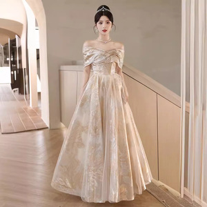 S1708R 2025 New Fashion High Quality Gorgeous fairy <b>Sequin</b> champagne Gold One Shoulder Evening Dress - Product Image 2