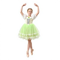 Robe de tutu de ballet en nylon vert pour filles, manches courtes bouffantes blanches, costume de princesse, dentelle florale pour enfants, performance de danse sur scène