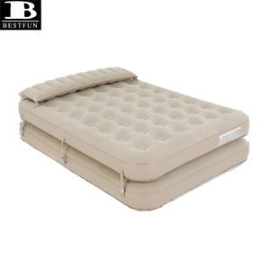 Ensemble de matelas gonflable double pour lit gonflable Queen Size 1 + 1 avec pompe et oreiller rechargeables sans fil à gonfler et à dégonfler intégrés - Product Image 1