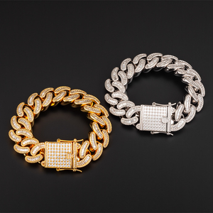 Collier <span class=keywords><strong>en</strong></span> zircone cubique taille baguette <span class=keywords><strong>de</strong></span> 19 mm, plaqué or, chaîne cubaine style hip-hop, bracelet <span class=keywords><strong>gourmette</strong></span> <span class=keywords><strong>argent</strong></span>é, cadeau - Product Image 3