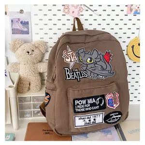 Sac à dos en coton unisexe Design moderne Sac à dos de voyage décontracté de grande capacité avec dinosaure <span class=keywords><strong>Petit</strong></span> monstre tendance et populaire - Product Image 2