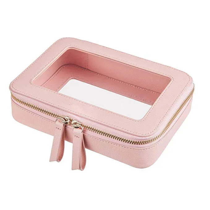 Transparent Travel Makeup Bag Portable PU Leather with Clear TPU Windows Cosmetic Case Organizer Travel Makeup Bag For Purse
