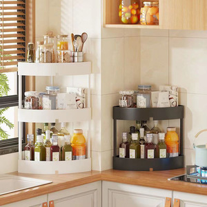 Estante triangular para especias de cocina, organizador de almacenamiento de plástico de 2 niveles para encimera de cocina o baño. - Product Image 1