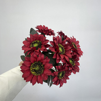Bouquet de tournesols en soie de haute qualité, tissu en soie multicolores, 9 têtes de tournesols, fleurs artificielles pour la décoration de la maison et des mariages