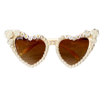 Lunettes de soleil de mariage nuptiale femmes pêche coeur diamant perle être Bling lunettes superbes lunettes de soleil plage mariage de la mariée
