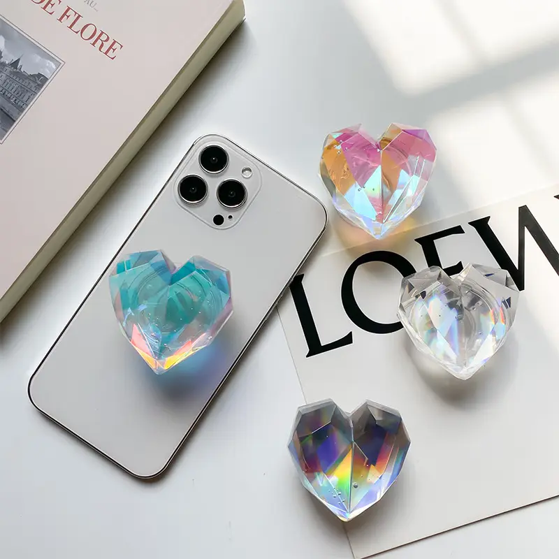 Korea ins Transparent Laser Heart Shape Finger Ring Socket Talk Holder Foldable Elastic Phone Holder for iPhone Samsung Xiaomi