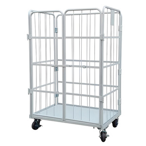 Hot bán nhiệm vụ nặng nề di động nestable CuộN <span class=keywords><strong>Container</strong></span> 3 mặt ráp dây lưới giỏ hàng cho siêu thị hậu cần OEM ODM - Product Image 2