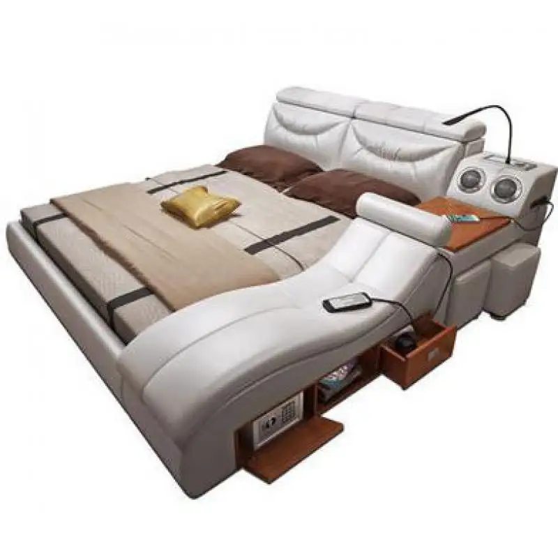 1,8 m moderner Premium-Nachttisch aus Leder in Beige für Schlafzimmer