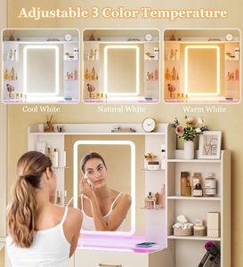 Table de toilette au design moderne, meuble de salon, table de maquillage avec miroir LED, table de toilette avec tiroir de rangement - Product Image 4