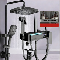 Système de douche de salle de bain à cascade numérique murale en cuivre intelligent Thermostat de piano de pluie de haute technologie avec ensemble de robinets de massage