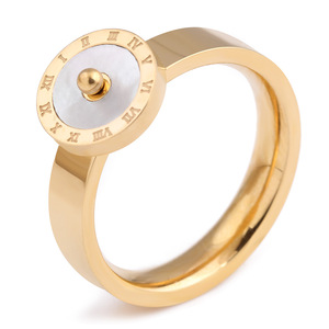 Bagues tendance pour femmes, 10 mm, en acier inoxydable, design boussole à chiffres romains, forme géométrique blanche et noire, bijoux cadeau - Product Image 1