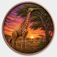 Pièces de monnaie en cuivre à haute relief 5 oz .999 Cuivre pur Pièce ronde Girafe Savane Impression UV colorée Pièces de monnaie en cuivre