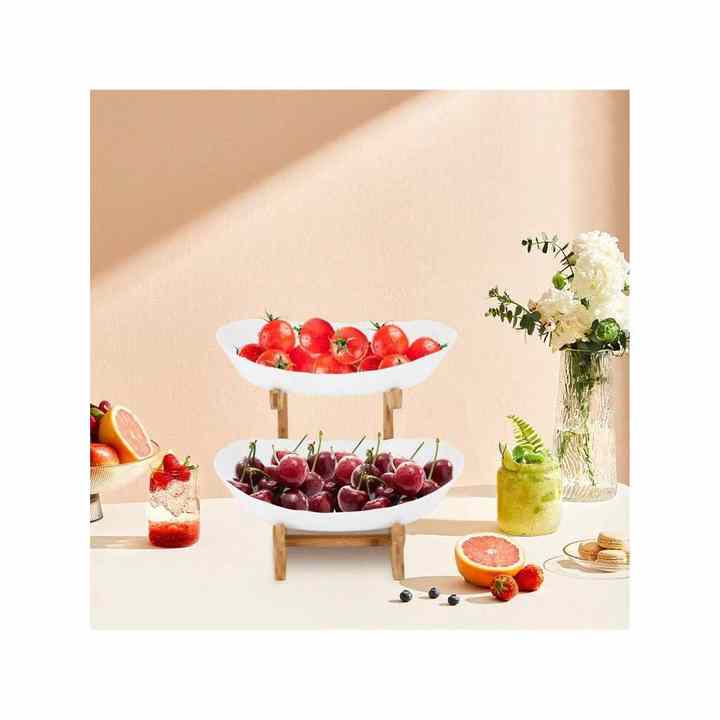 2-Tier Open Design Fruit Serving Tray 2-Layer Snack Bowl Multi-Function Organizer for Fruit Cookies Small Items for Table Top