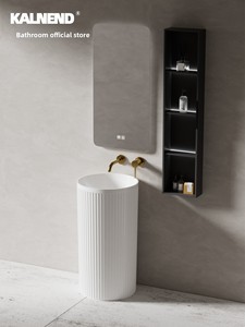 Lavabo sur pied en céramique cylindrique artistique, style crème, <span class=keywords><strong>sans</strong></span> <span class=keywords><strong>trou</strong></span> pour robinet, intégré au sol - Product Image 4