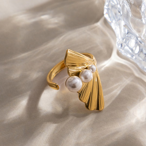 Ginkgo Leaf <b>Open</b> Pearl <b>Ring</b> AAA Grade Bezel Setting Everyday Wear - Product Image 4