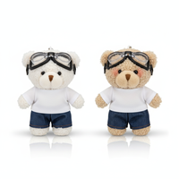 Porte-clés en peluche ours aviateur stylé avec lunettes de pilote, animal en peluche, accessoire de sac, cadeau mignon
