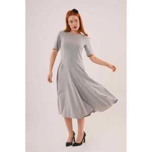 เดรสยาวสีเทาแขนสั้นขายส่ง พร้อมดีเทลการเย็บที่มีสไตล์ เหมาะสำหรับใส่ทำงาน - Product Image 5