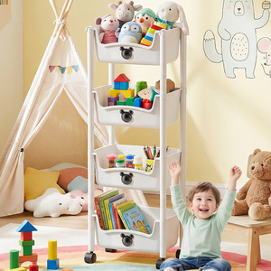 Étagère mobile à 4 niveaux en PP pour dessins animés, support de rangement multi-niveaux sur pied, organisateur de jouets et de collations, pour livres illustrés - Product Image 2