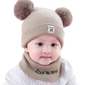 Chapéu Morno Malha Chapéus Recém-nascidos do bebê Chapéus de Inverno com Lenço Do Bebê Infantil Do Bebê Beanie