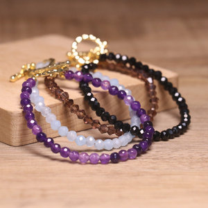 สร้อยข้อมือลูกปัดอเมทิสต์ทรงรอนเดลล์แบบมินิมอล ขนาด 3-4 มม. พร้อมตัวล็อกแบบท็อกเกิล สร้อยข้อมืออัญมณีแบบสั่งทำพิเศษ OEM - Product Image 1