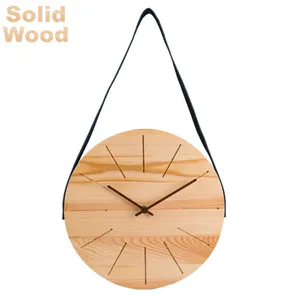 Solid Wood Made Wall Hanging Clock With Belt