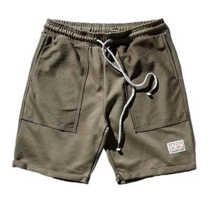 Shorts Bermuda en coton vert olive pour homme avec cordon de serrage à la taille et poches, style décontracté, couleur unie, coupe mi-haute - Product Image 1