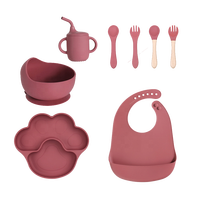 Ensemble repas bébé carré en silicone de qualité alimentaire, écologique, réutilisable, avec assiette à ventouse, bavoir imperméable, couverts et tasse, sans BPA, faible MOQ