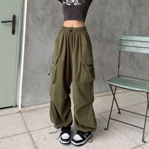 <span class=keywords><strong>Pantaloni</strong></span> Cargo da Lavoro Stile Americano per Commercio Estero Transfrontaliero, da Donna, <span class=keywords><strong>Estivi</strong></span>, Sottili, Larghi, a Gamba Larga, <span class=keywords><strong>con</strong></span> Tasche Grandi, Casual, a Vita Media - Product Image 1