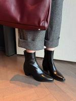 Bottes d'hiver tendance en cuir de vachette, confortables, antidérapantes, à talon épais de 6 cm, bout pointu, mi-mollet, avec fermeture éclair