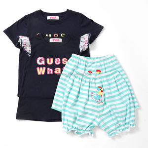 Ropa de alta calidad para niños <span class=keywords><strong>Guess</strong></span> What Applique Summer Conjuntos de dos piezas Camisetas Pantalones cortos Conjuntos de ropa para niños - Product Image 1