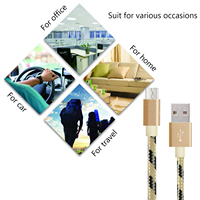 Kabel Data Pengisian Daya Mikro Nylon Kepang 3ft 6ft 10ft dengan Konektor USB