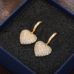 Orecchini a Cuore con Diamanti, Placcati in Oro 18K, Diamanti Naturali, Stile Romantico, Gioielli da Donna per Uso Quotidiano - Product Image 3