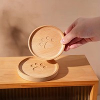 Sous-verre rond en bois de hêtre gravé Patte d'ours, pour amateurs de chats, chiens et animaux de compagnie, pour café, thé et boissons, logo personnalisé, vente en gros, OEM