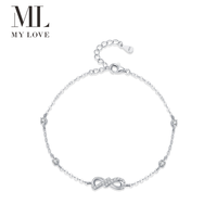 Bracelet Mylove personnalisé en argent sterling 925 plaqué rhodium avec micro-pavé de zircons cubiques, motif nœud Mobius infini, vente en gros